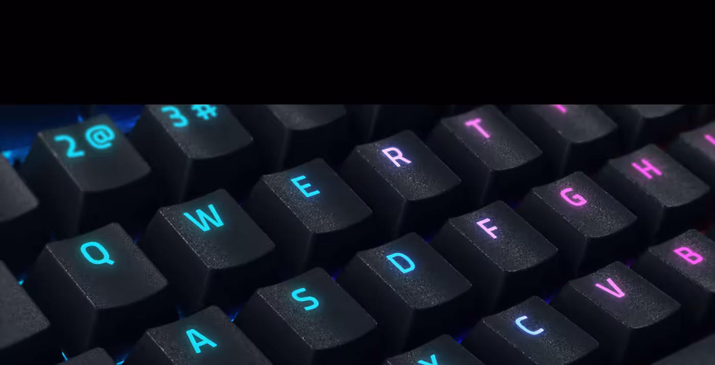 Doubleshot ABS keycaps with extra-thick walls designed to withstand intense use