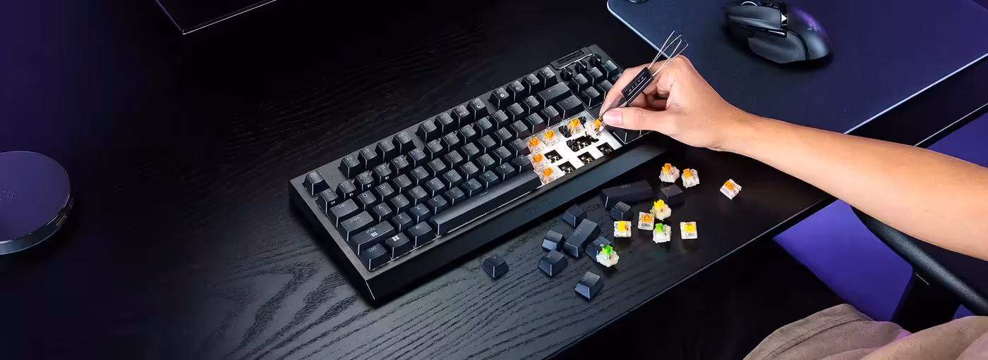 Razer BlackWidow V4 TKL Wireless Gaming Keyboard showing internal sound dampening construction