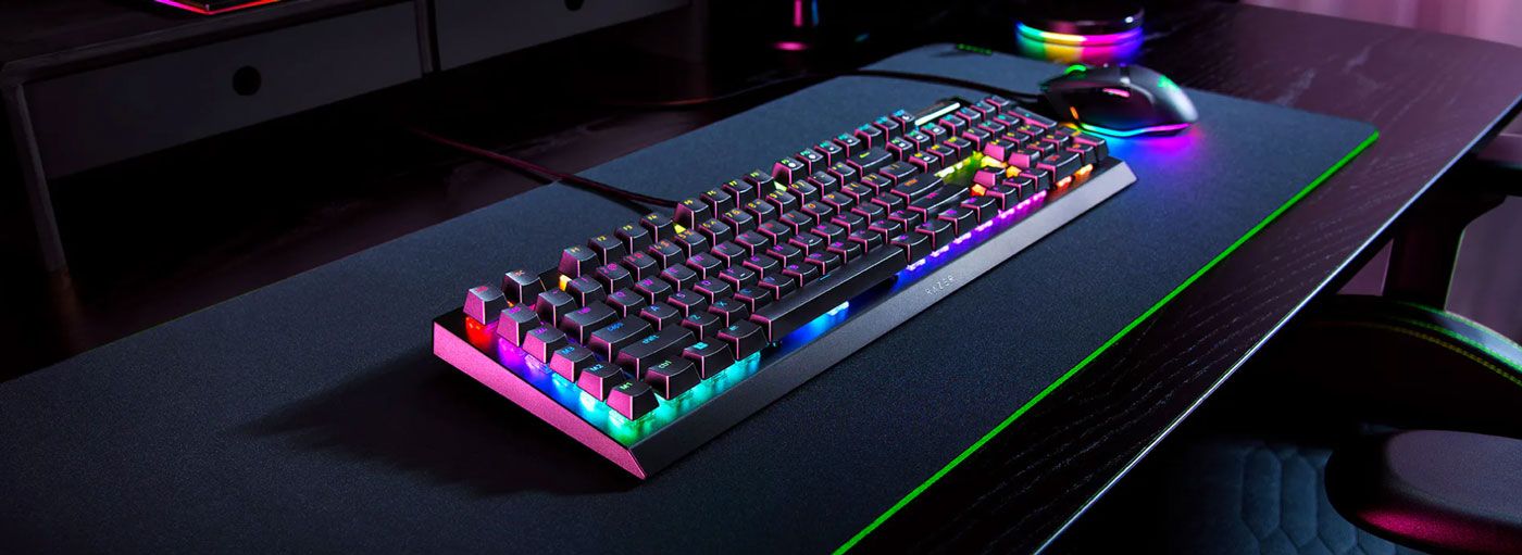 Per-key Chroma RGB lighting illuminated across the Razer BlackWidow V4 X