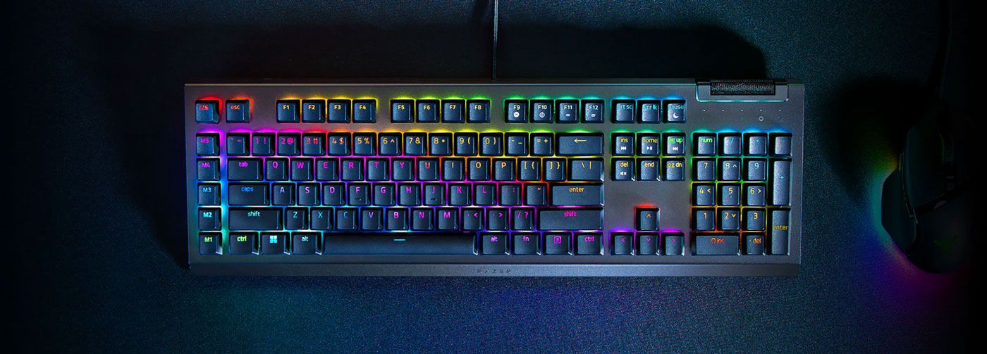 Razer BlackWidow V4 X keyboard shown from an angle highlighting its build