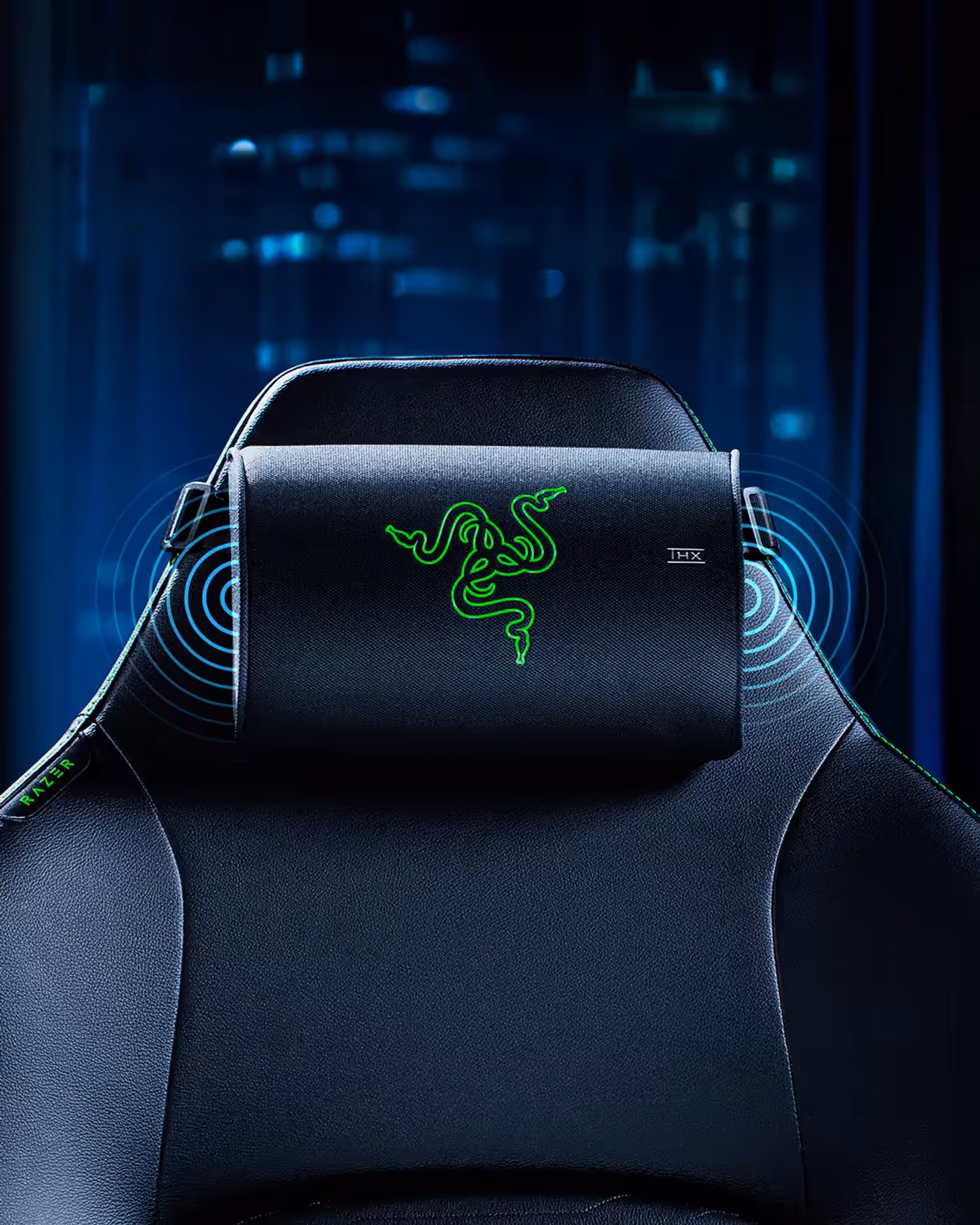Integrated near-field speaker design with plush head cushion for headset-free audio immersion