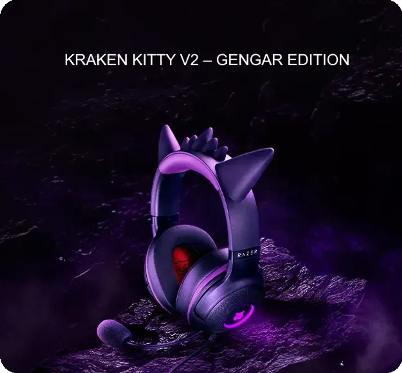 Wired RGB gaming headset featuring Ghost-type Pokémon design elements