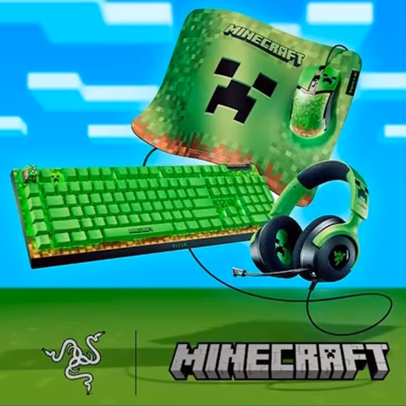 Razer Minecraft edition official collaboration peripherals showcased in a themed setup
