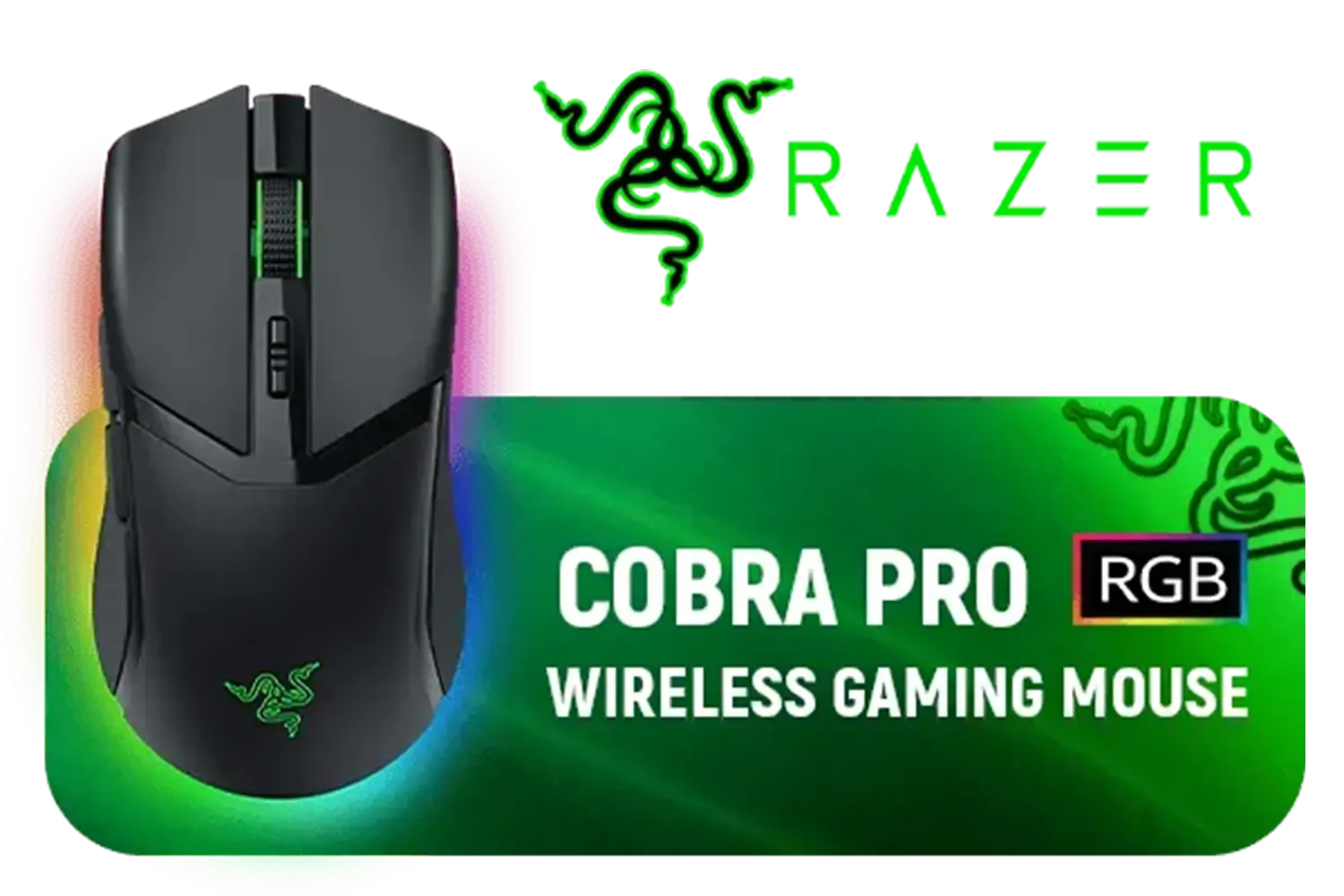 Razer Cobra Pro Wireless Gaming Mouse - Black / 10 Customizable Controls / Chroma RGB Lighting / 30K Optical Sensor / Gen-3 Optical Switches / 2.4GHz, Bluetooth & USB Type C / Up to 170 Hr Battery / RZ01-04660100-R3G1