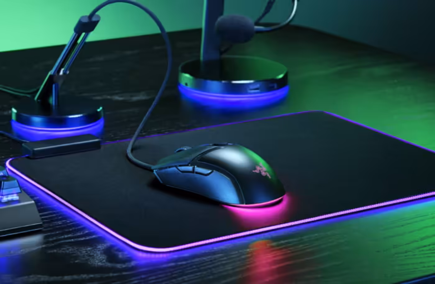 Razer Cobra gaming mouse showcasing vibrant Chroma RGB lighting effects