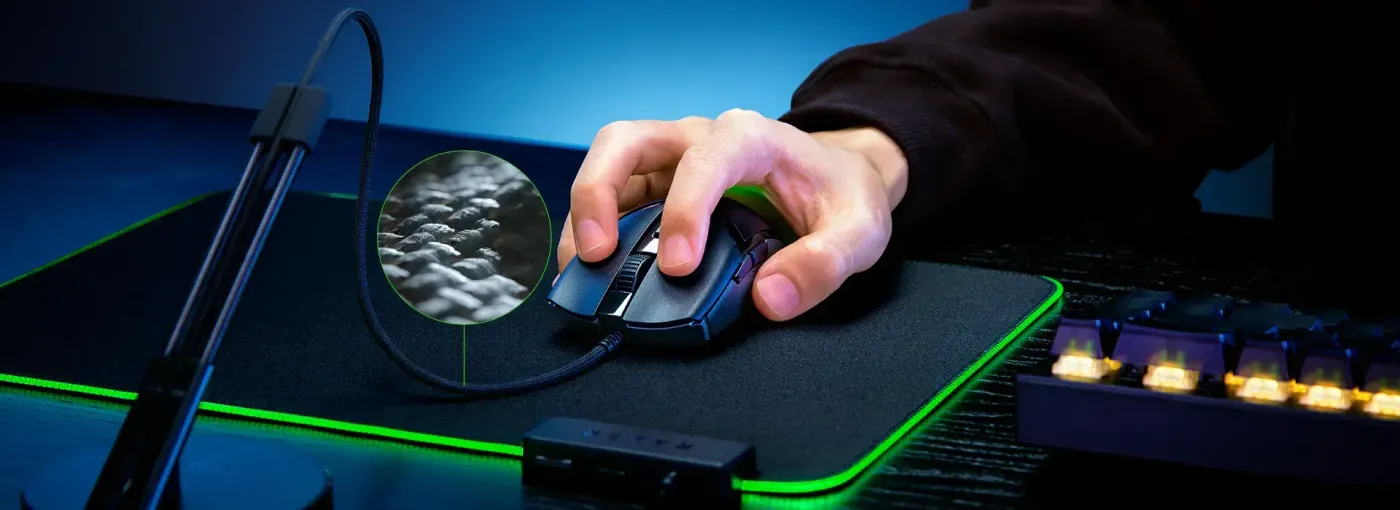 Razer Cobra wired mouse highlighting its lightweight compact shape