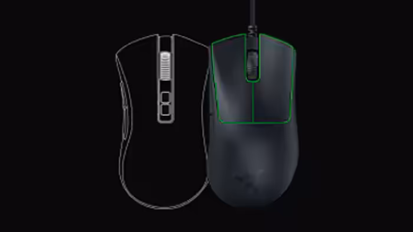 Razer DeathAdder V3 showing the improved split key cover design