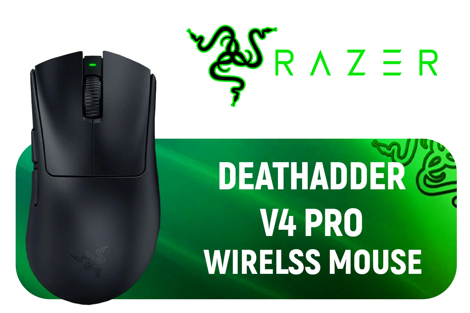 Razer Deathadder V4 Pro Wireless Mouse - Black / 56 g Ultra-Lightweight Design / Razer™ HyperSpeed Wireless Gen-2 / Razer™ Optical Scroll Wheel / RZ01-05330100-R3G1