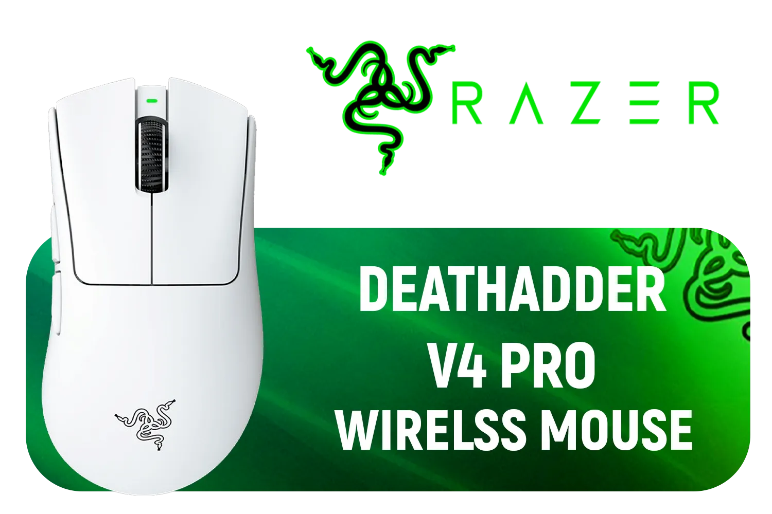 Razer Deathadder V4 Pro Wireless Mouse - White / 56 g Ultra-Lightweight Design / Razer™ HyperSpeed Wireless Gen-2 / Razer™ Optical Scroll Wheel / RZ01-05330200-R3G1