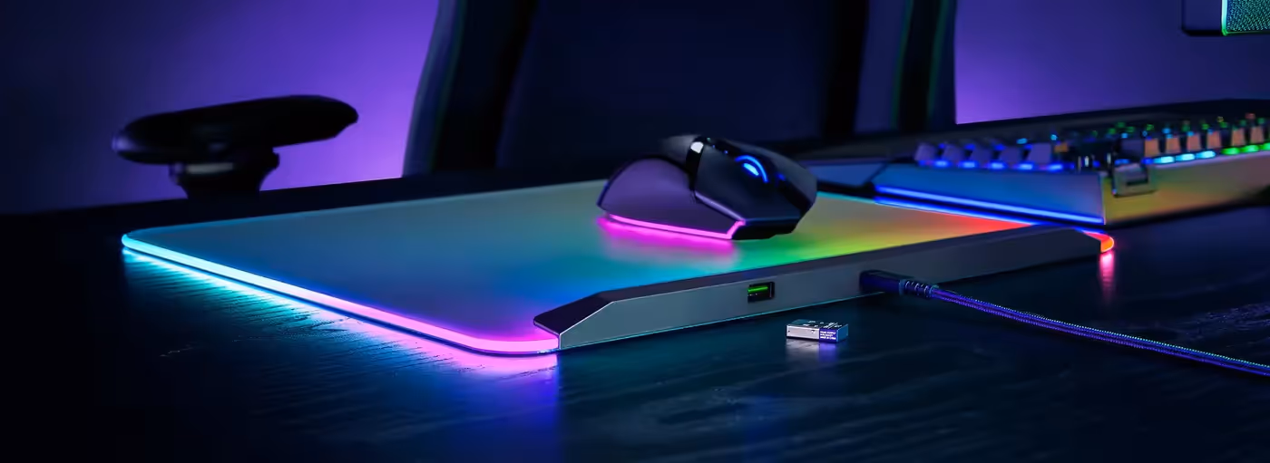 Razer Firefly V2 Pro RGB Gaming Mousepad showcasing clean desk integration
