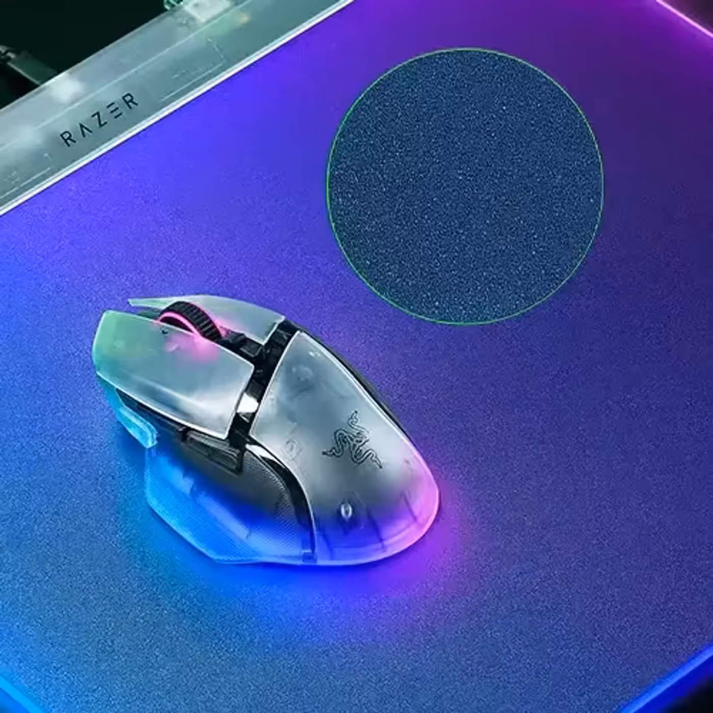 Razer Firefly V2 Pro RGB Mousepad showing the low-friction micro-textured surface