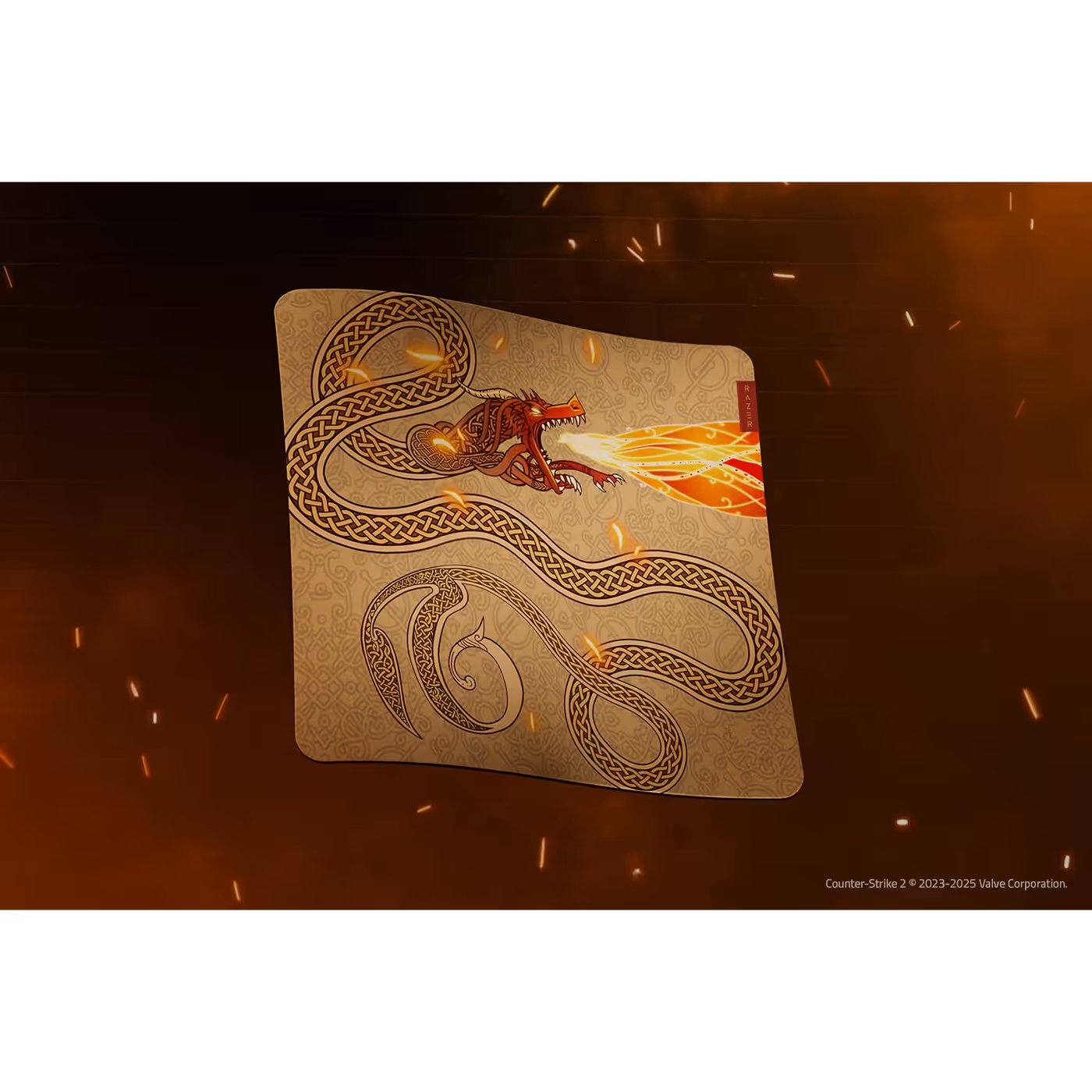 Razer Gigantus V2 Large Counter-Strike 2 Edition with sparks in the background