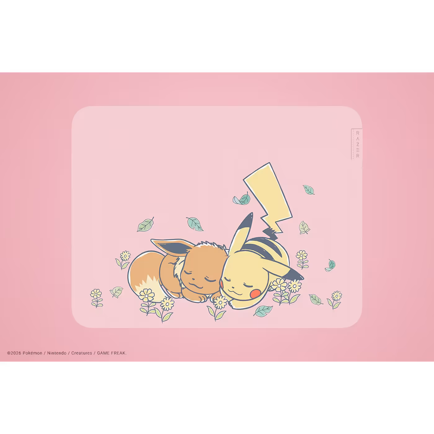 Top-down view of the pink Razer Gigantus V2 Pikachu and Eevee mouse pad