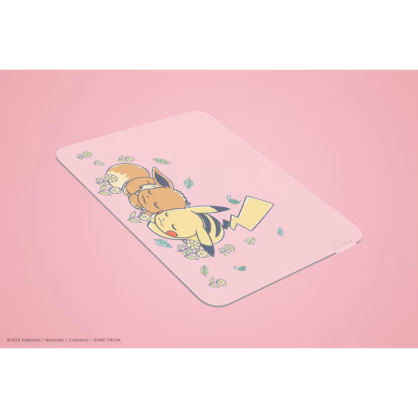 Angled view of the Razer Gigantus V2 Medium Pikachu and Eevee mouse pad