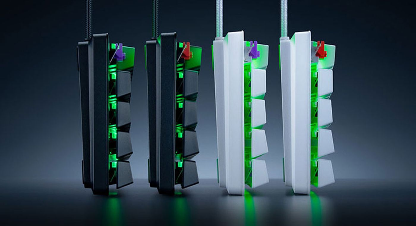 Razer Huntsman Mini shown in both the black and mercury colourways