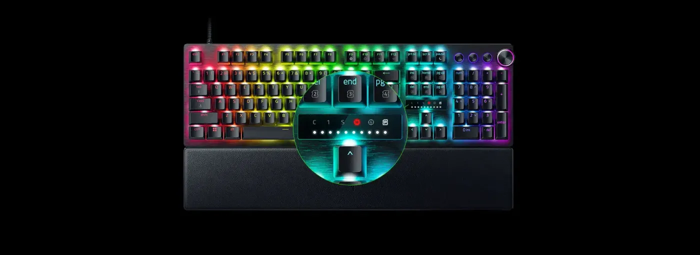 Razer Huntsman V3 Pro keyboard showing onboard LED adjustment indicator