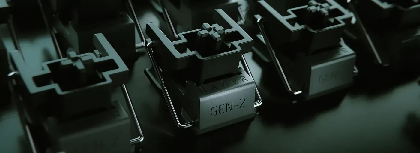Close-up view of the Gen-2 analog optical switches on the Razer Huntsman V3 Pro TKL