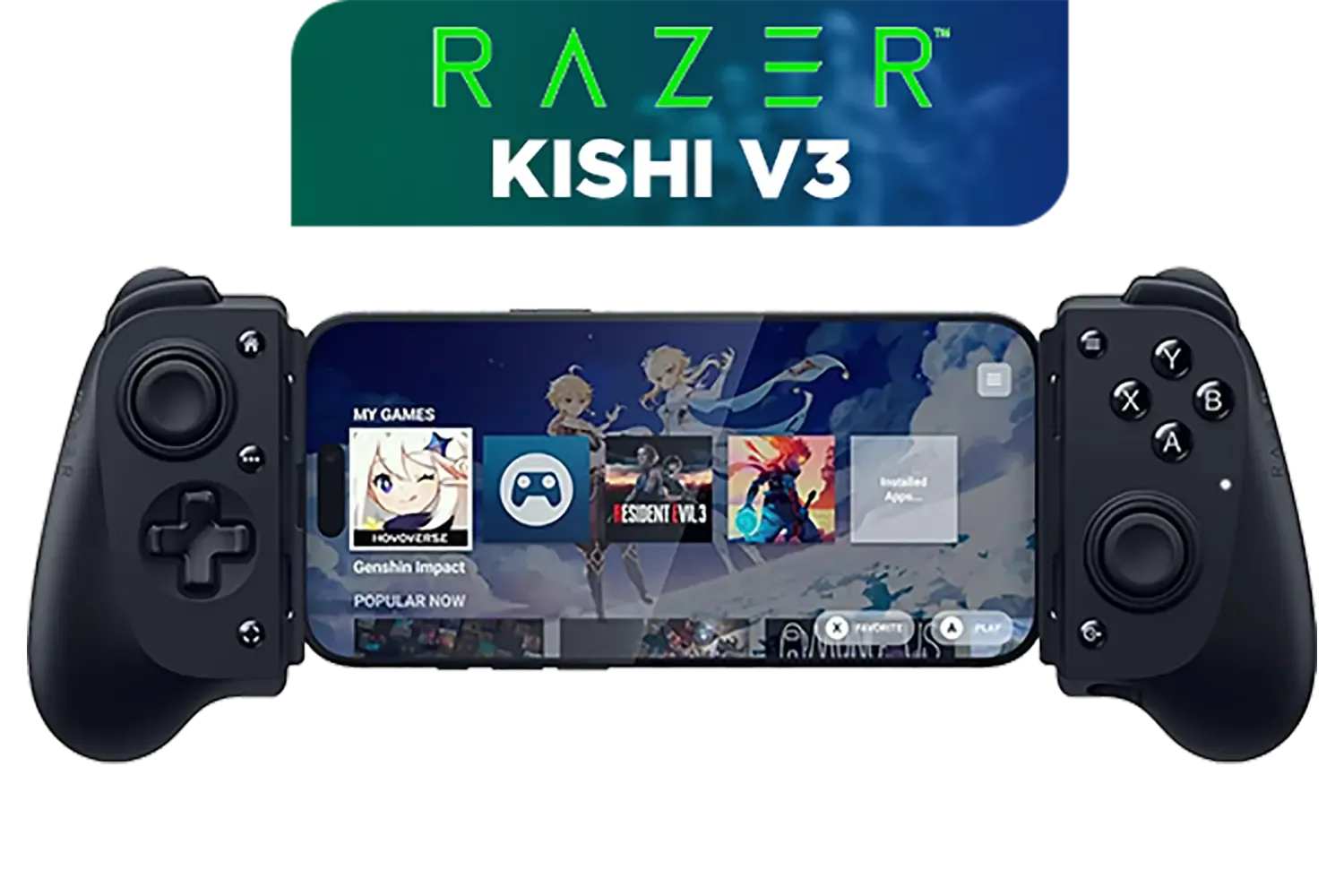 Razer Kishi V3 Gaming Controller / Supports Android and iPhone / Full-Sized Console-Style Controller / Dual mouse-click back buttons / Razer Sensa HD Immersive Haptics / RZ06-03550100-R3M1