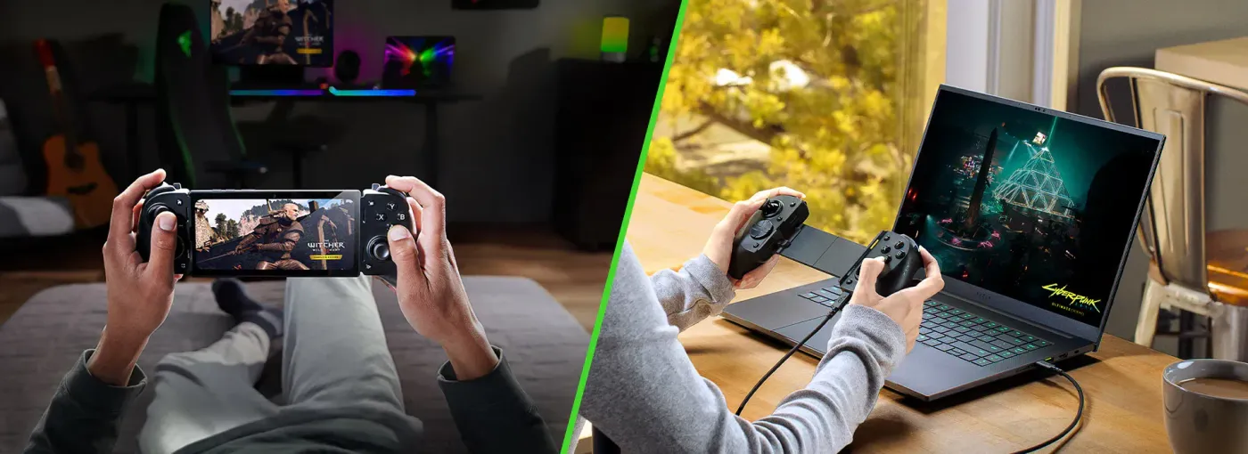 Racing gameplay shown with the Razer Kishi V3 controller attached