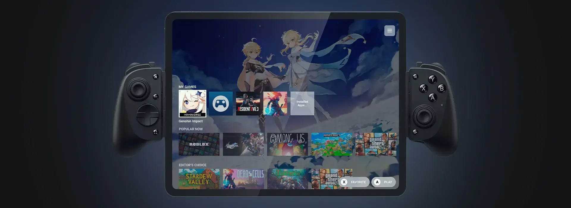 Razer Nexus app interface shown with Kishi V3 Pro XL on tablet (mobile)