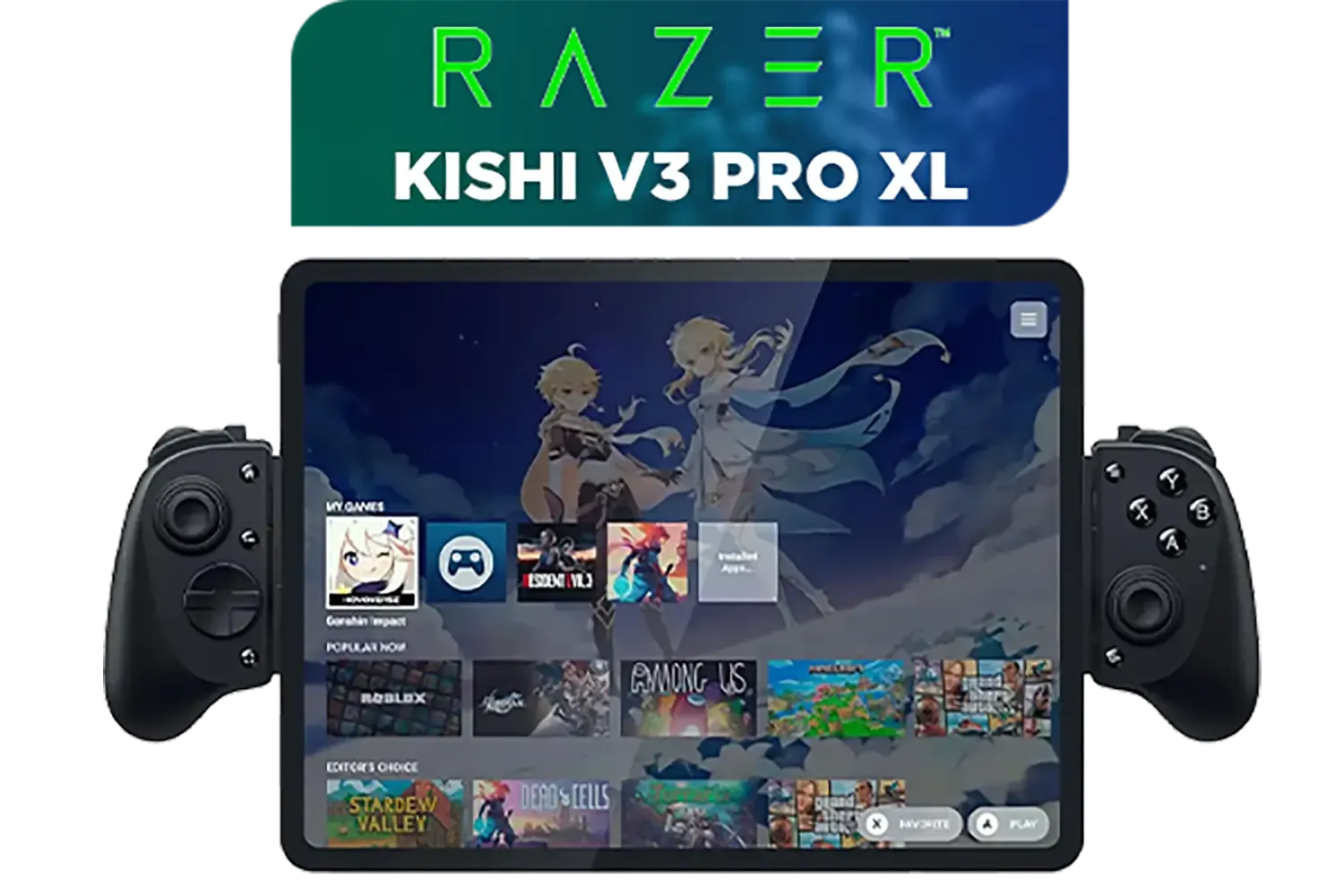 Razer Kishi V3 Pro XL iPad & Android Tablet Gaming Controller / Full-Sized Console-Style Controller / Fits Phones and Tablets up to 10” / Razer Sensa HD Immersive Haptics / RZ06-05470100-R3M1