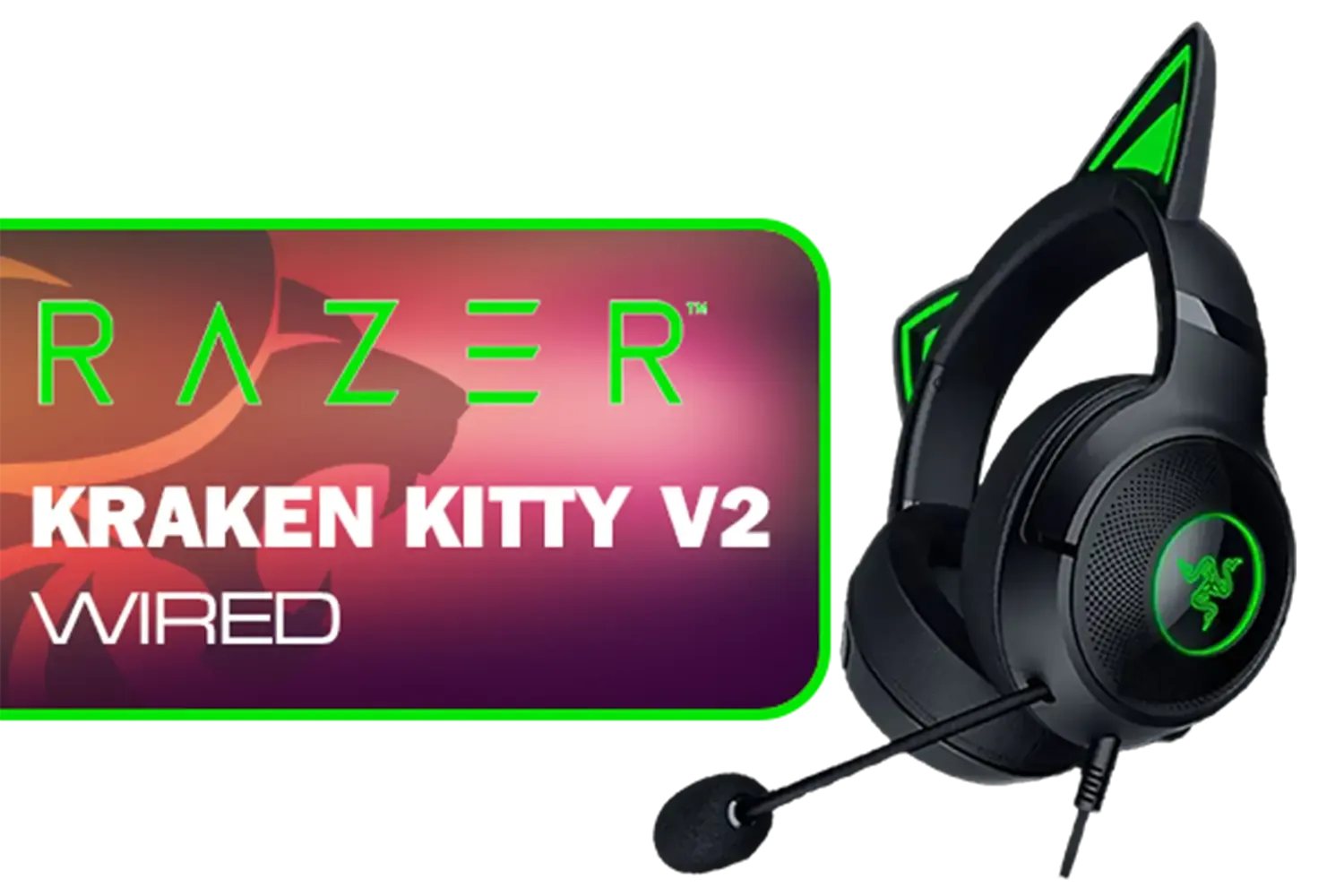 Razer Kraken Kitty V2 Wired RGB Headset with Kitty Ears - Black / Stream Reactive Lighting / HyperClear Cardioid Mic / Triforce 40mm Drivers / 7.1 Surround Sound / RZ04-04730100-R3M1