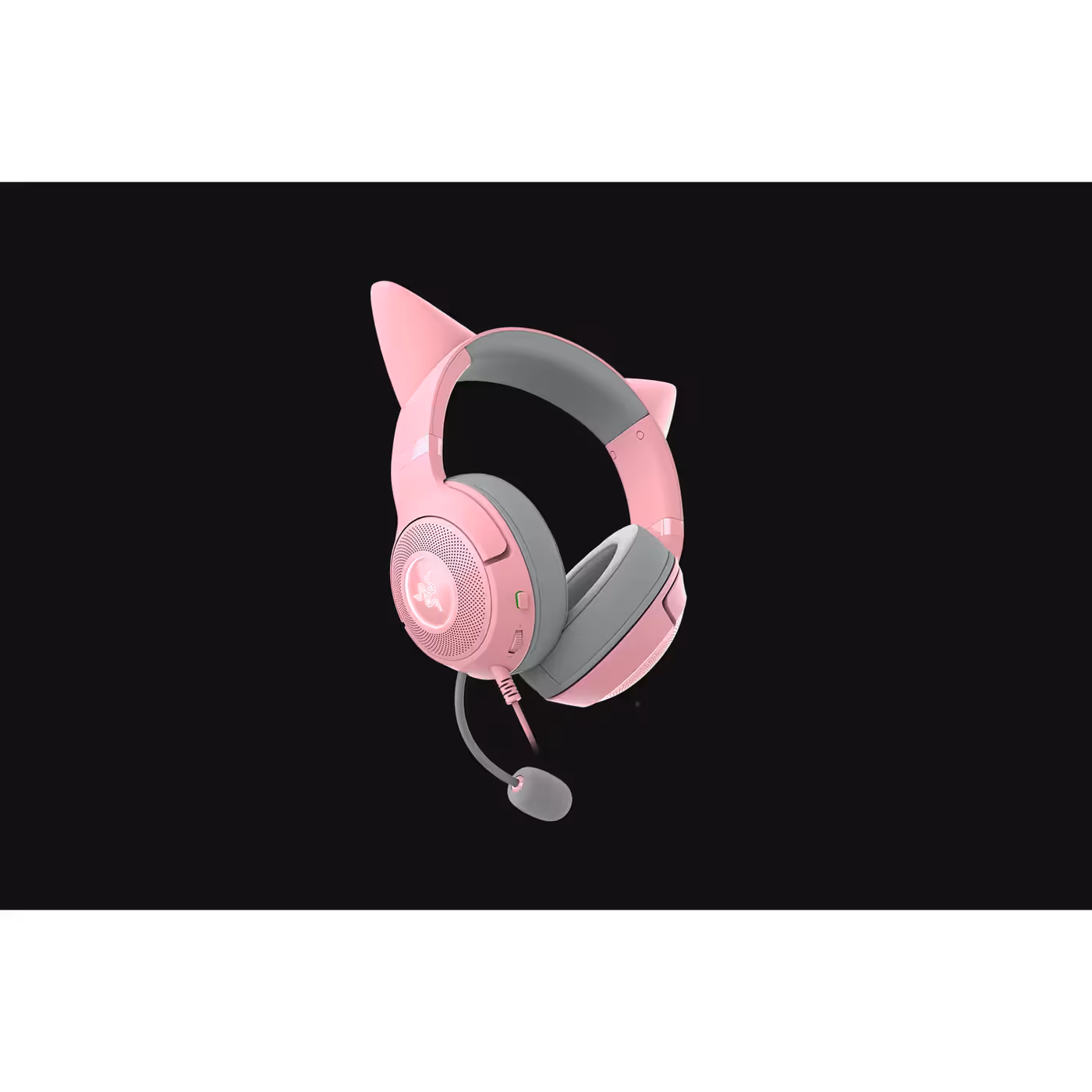 Rear three-quarter view of the Razer Kraken Kitty V2 Quartz showing the ear cushions