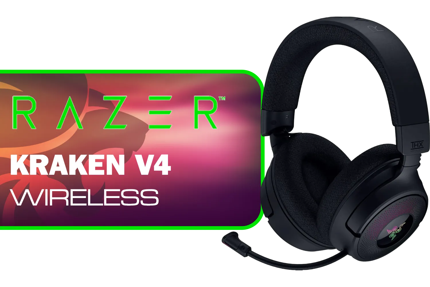 Razer Kraken V4 Wireless Gaming Headset: 2.4GHz, Bluetooth, USB - Super Wideband Mic - 40 mm Drivers - 9 Zone RGB Lighting - for PC, Mac, PS5, Nintendo Switch, Steam Deck, Smartphone - Black / RZ04-05170100-R3M1