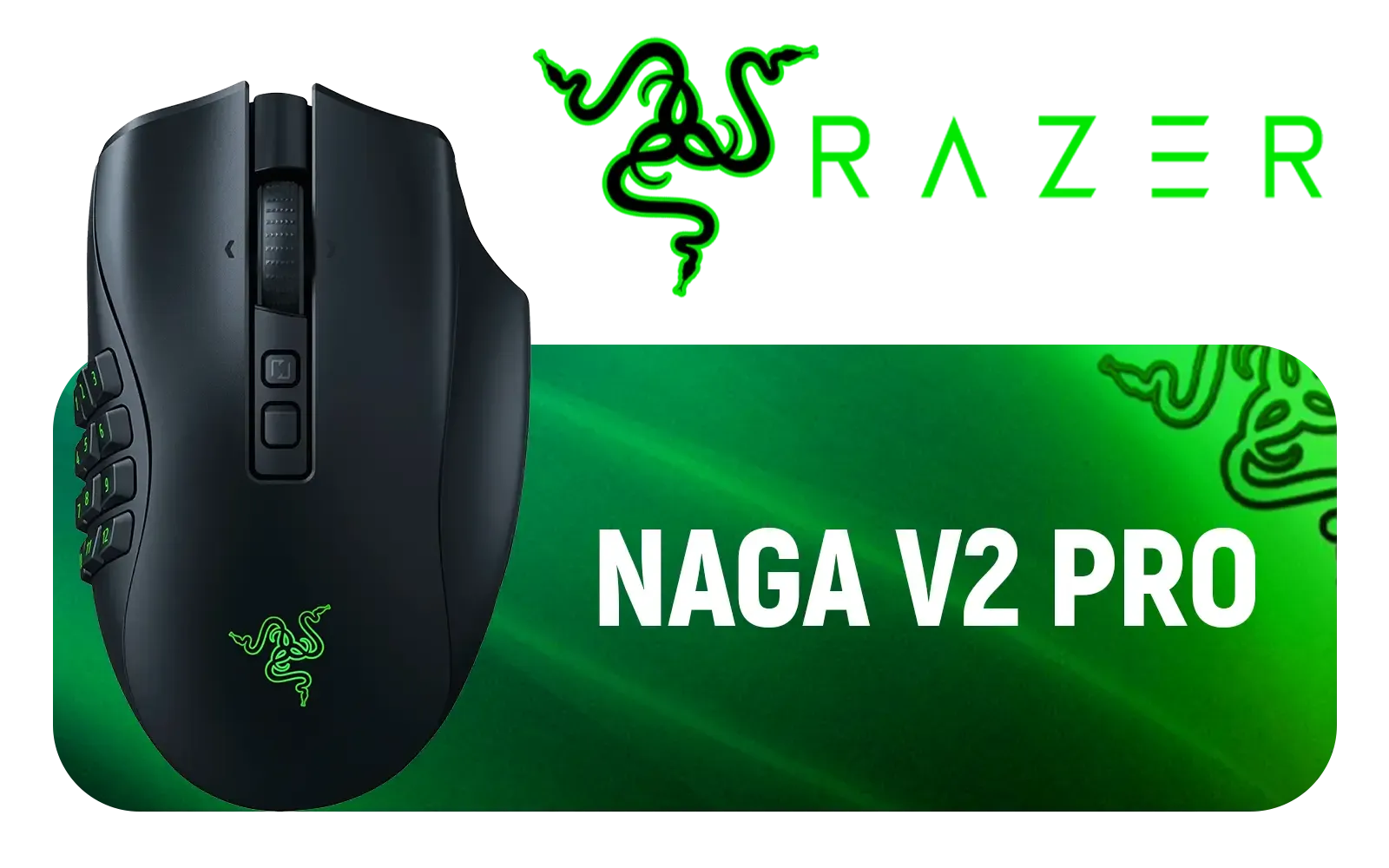 Razer Naga V2 Pro Wireless Gaming Mouse / Interchangeable Side Plate w/ 2, 6, 12 Button Configurations / Focus+ 20K DPI Optical Sensor / Fastest Gaming Mouse Switch Chroma RGB Lighting / RZ01-04400100-R3G1