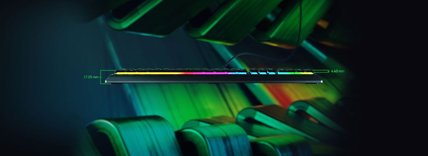 Side profile of the Razer Ornata V3 showing its slim low-profile keycaps