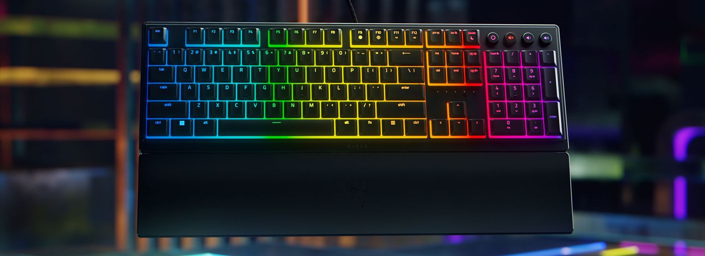 Razer Chroma RGB lighting effects running across the Ornata V3 keyboard