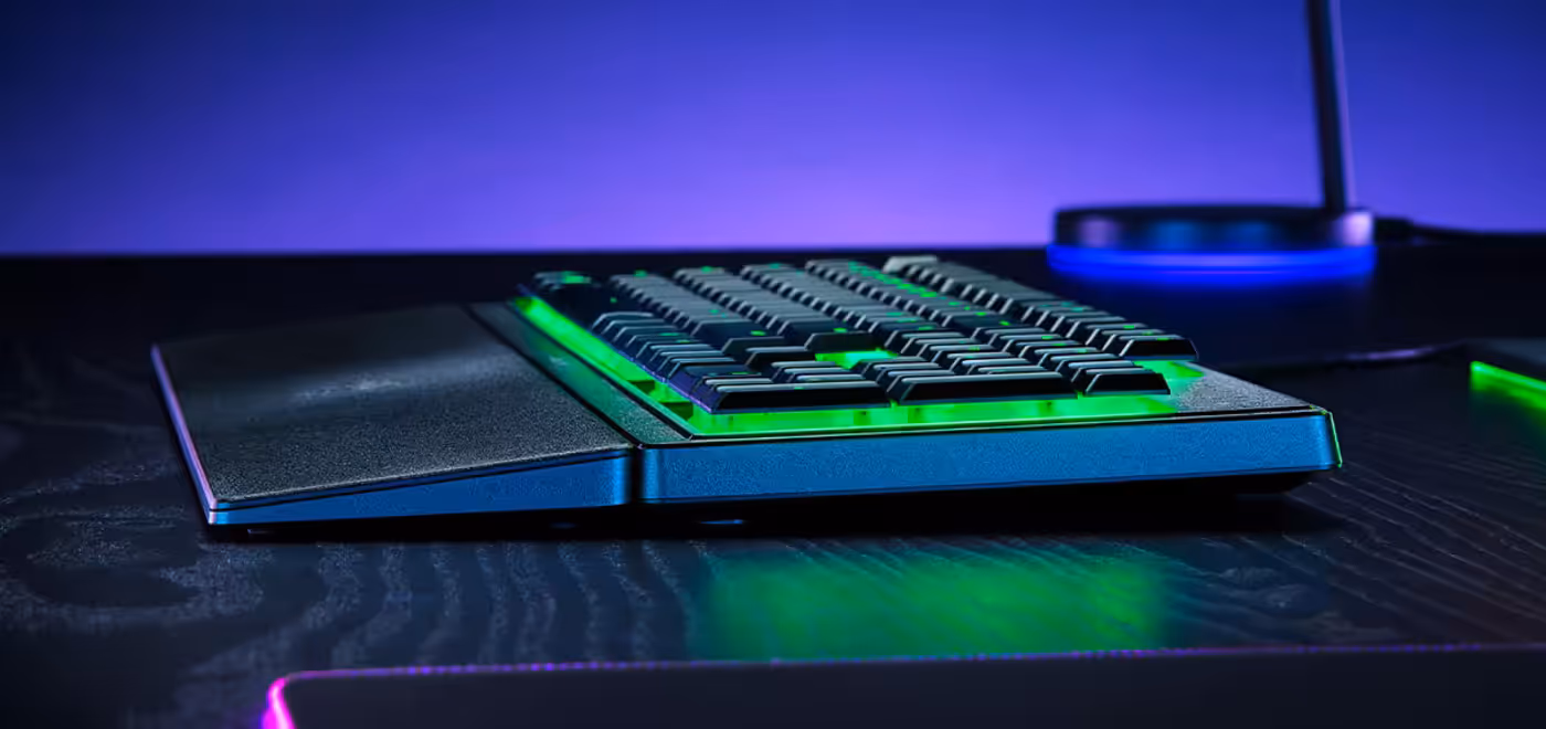 Close-up view of the Razer Ornata V3 X low-profile keys and design