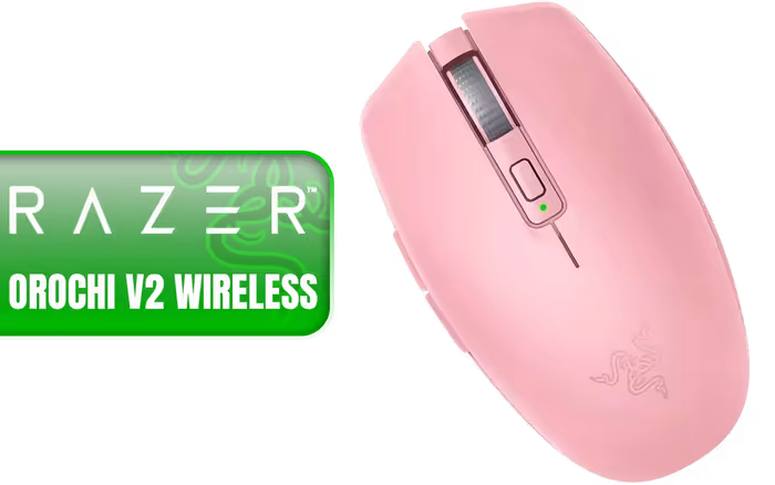 Razer orochi v2 2026 quartz roza brezžična gaming miška sprednji prikaz
