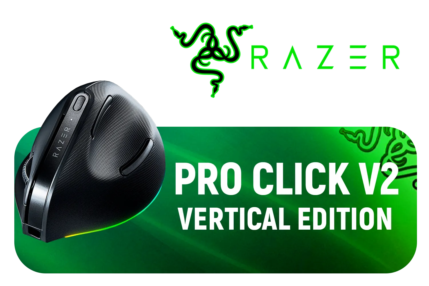 Razer Pro Click V2 Vertical Edition Wireless Mouse / Vertical 6-Button Ergonomic Design with Base Support / AI Prompt Master / Up to 6 Months of Battery Life / RZ01-05250100-R3G1