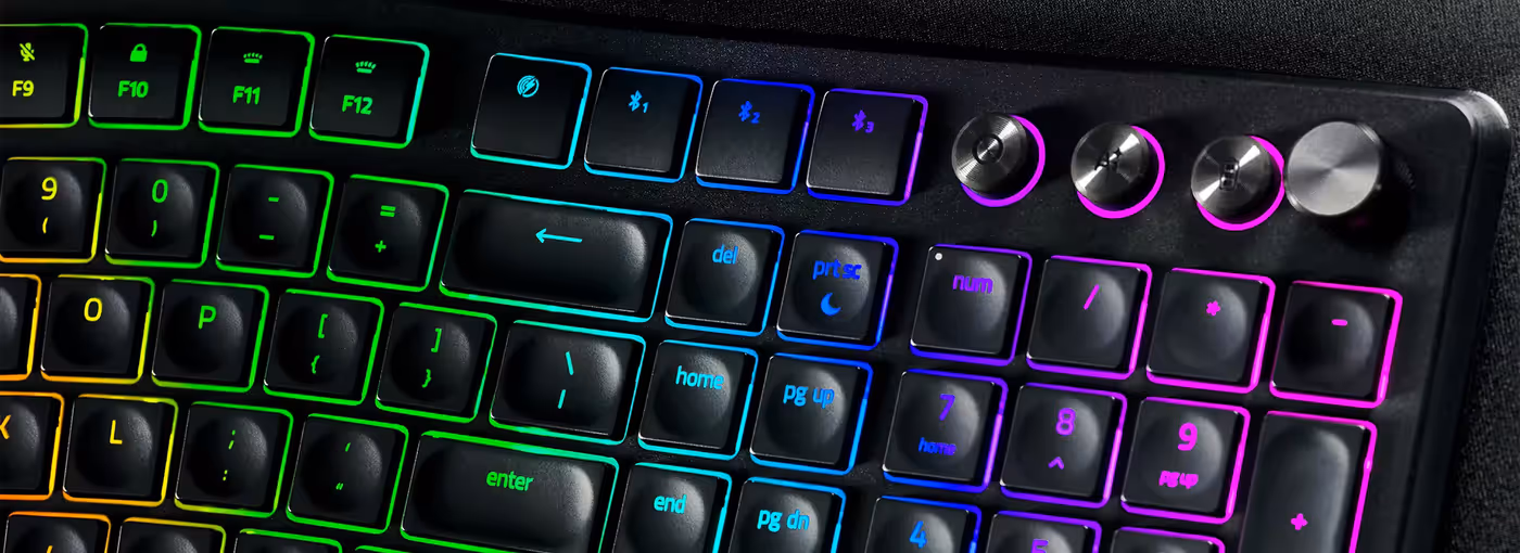 Low-profile, spherical indented keycaps designed for comfort and precision typing