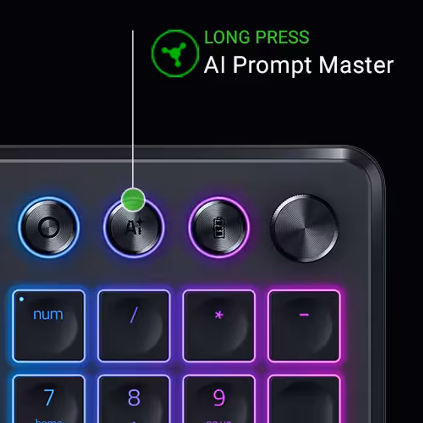 Close-up of a keyboard with a green prompt button for one-touch AI access