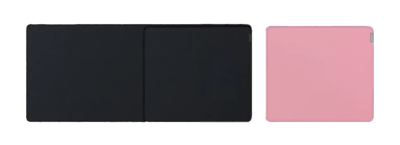 Razer Strider Large mouse mat in Quartz Pink laid flat, showing its stitched edging