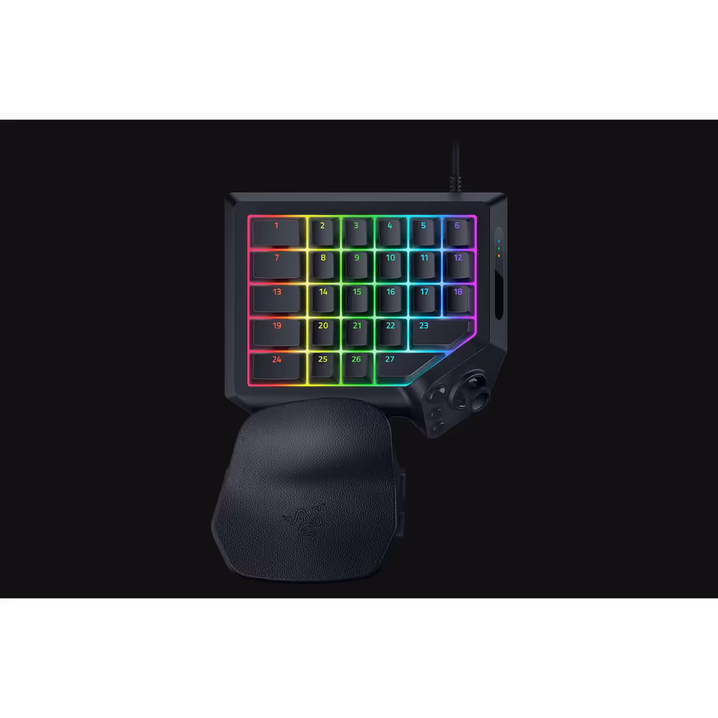 Top view of the Razer Tartarus V2 Pro showing its numbered keys, thumbstick and wrist rest