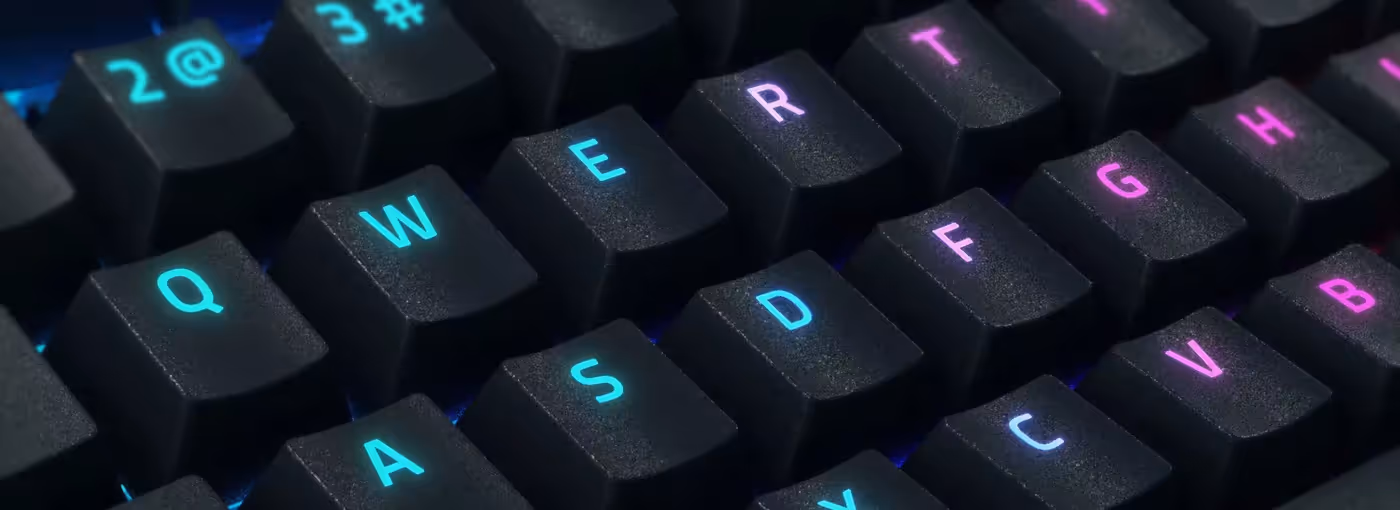 Detailed view of the durable doubleshot ABS keycaps on the BlackWidow V4