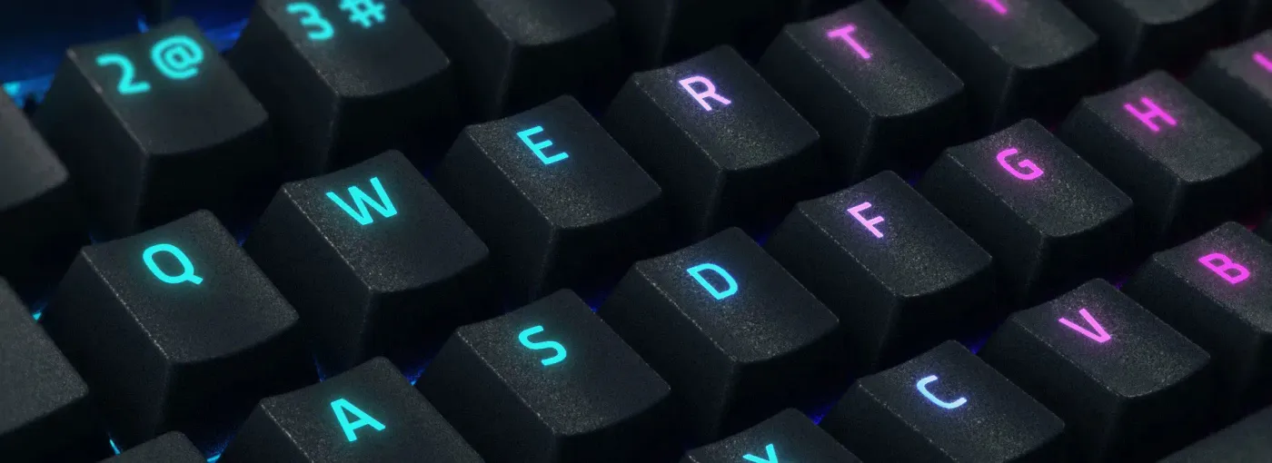 Detailed view of the durable doubleshot ABS keycaps on the BlackWidow V4