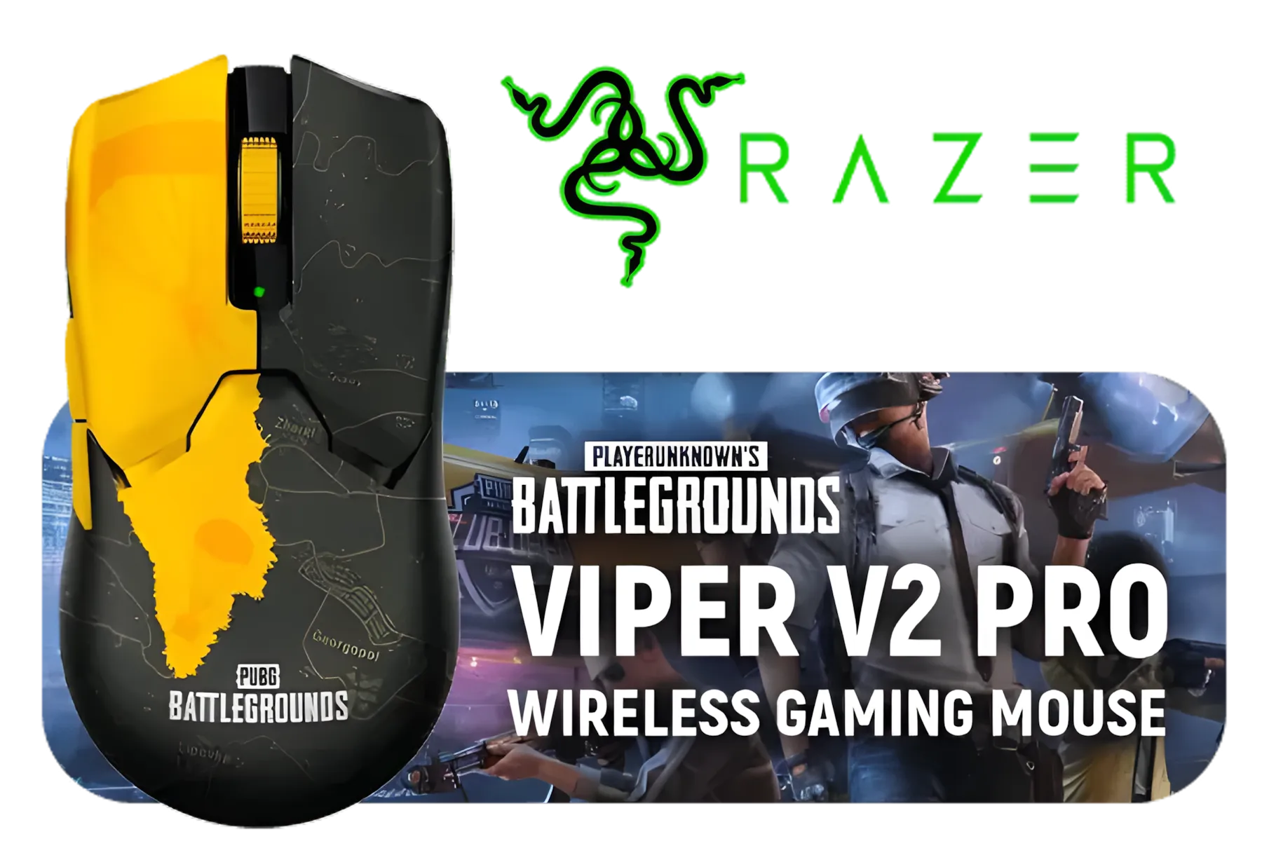 Razer Viper V2 Pro - PUBG- 58g Ultra-Lightweight, Ultra-Fast Wireless Esports Mouse I Optical Switch Gen.3 with Hyperspeed mouse / RZ01-04390600-R3M1