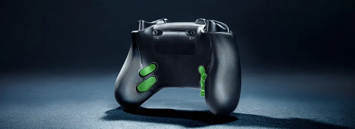 Razer Wolverine V3 Pro showing ergonomic paddles and claw grip bumpers