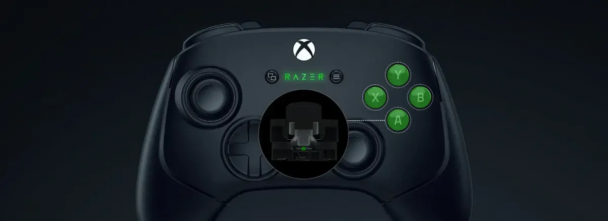 Close up of Razer Mecha-Tactile action buttons and 8-way floating D-pad