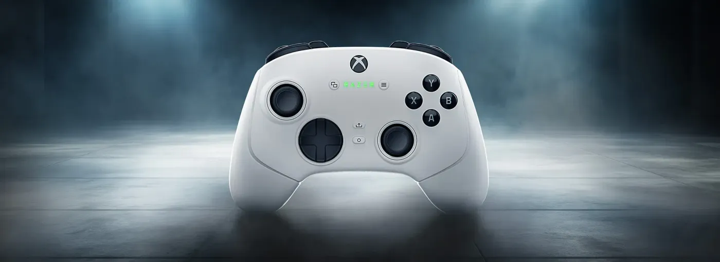 Razer Wolverine V3 Pro wireless controller in white, desktop hero view
