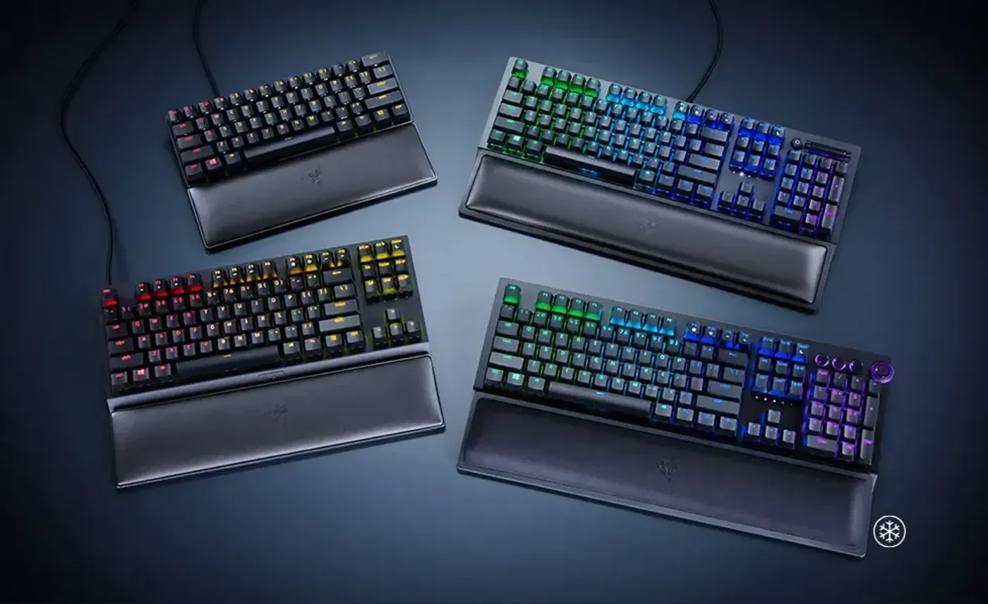 Razer Ergonomic Wrist Rests shown with various keyboard sizes for perfect integration