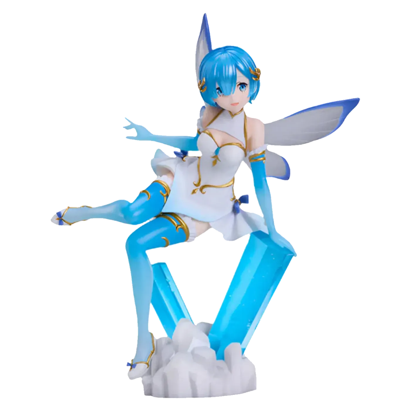 Close-up of the Rem Jewel Princess figure showing its blue crystal base and gold detailing