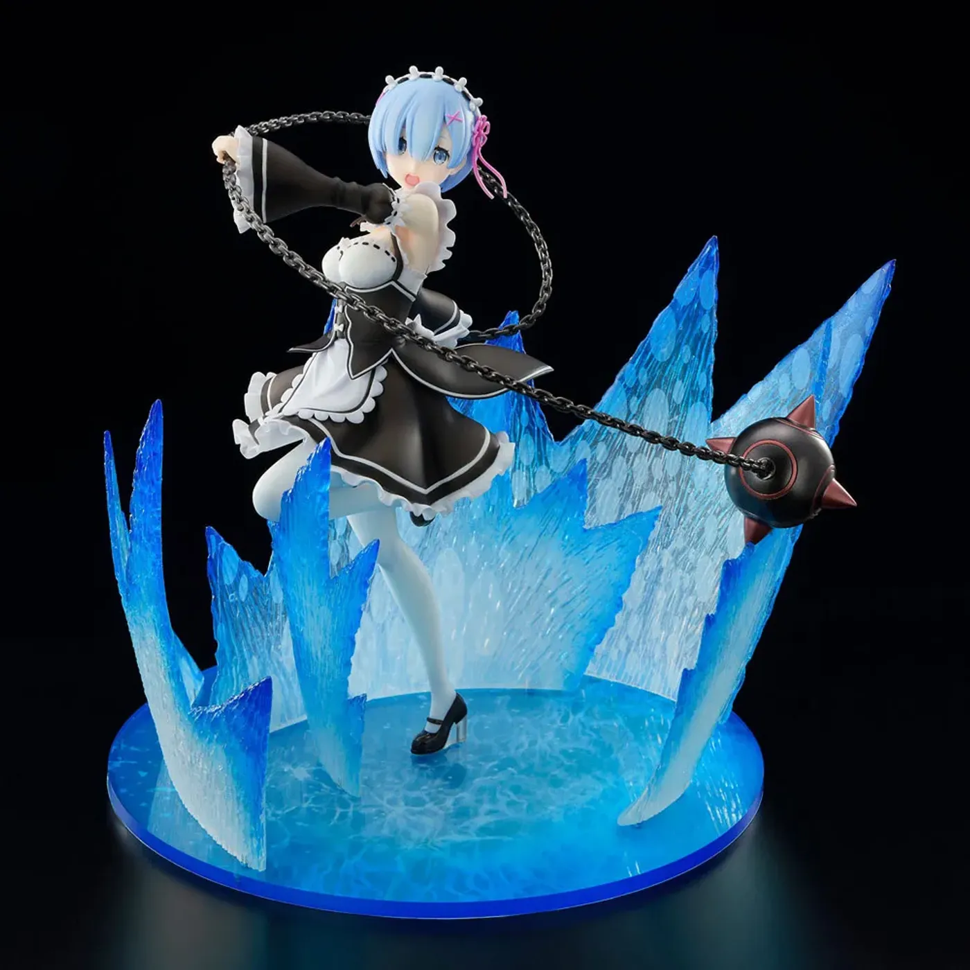 Dynamic pose of the Rem 1/7 scale figure showing the morningstar chain