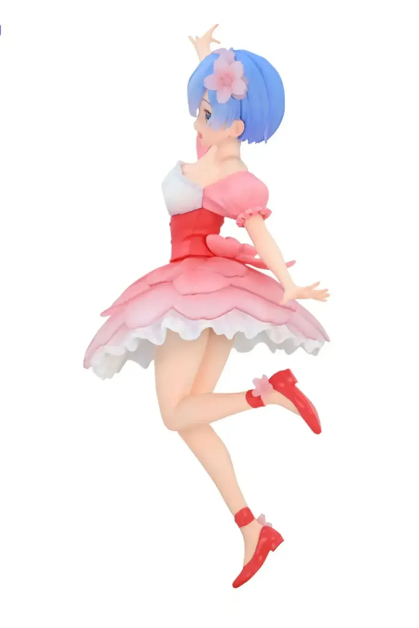 Side view of the Rem Cherry Blossom figure showing the tiered skirt of the dress