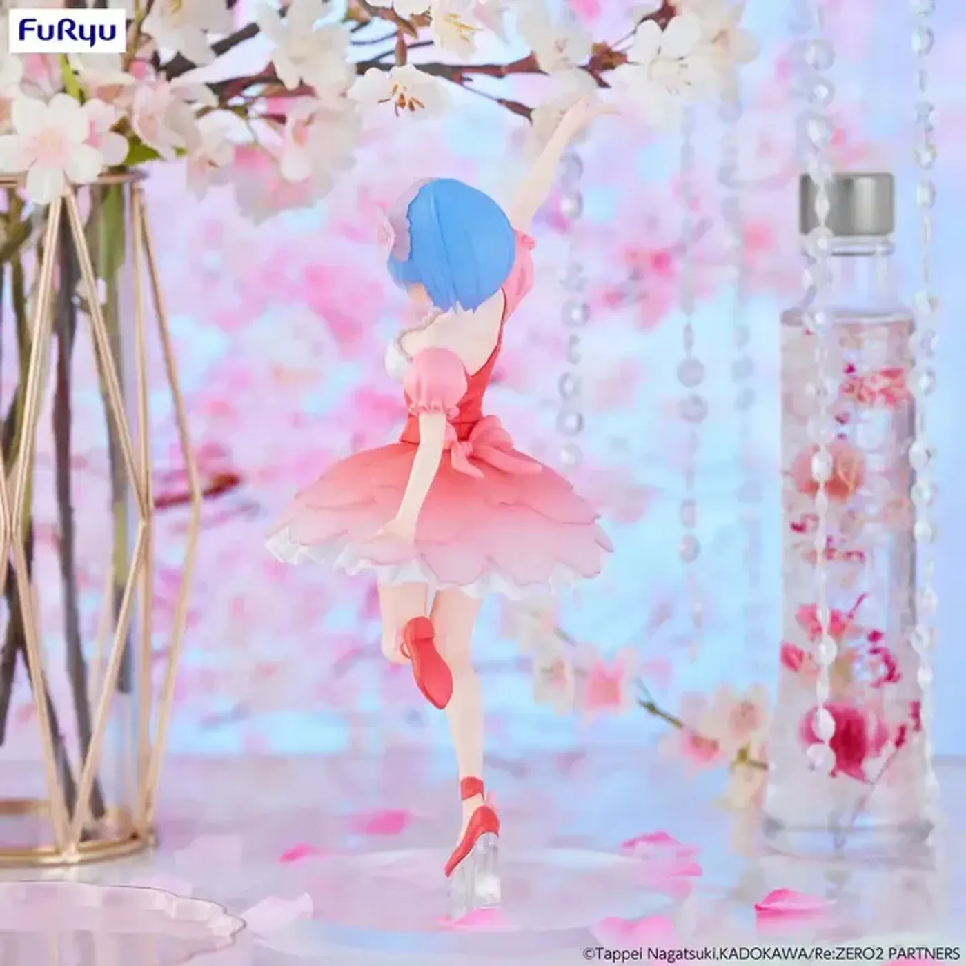 Rear view of the Rem Cherry Blossom figure in its cheerful standing pose