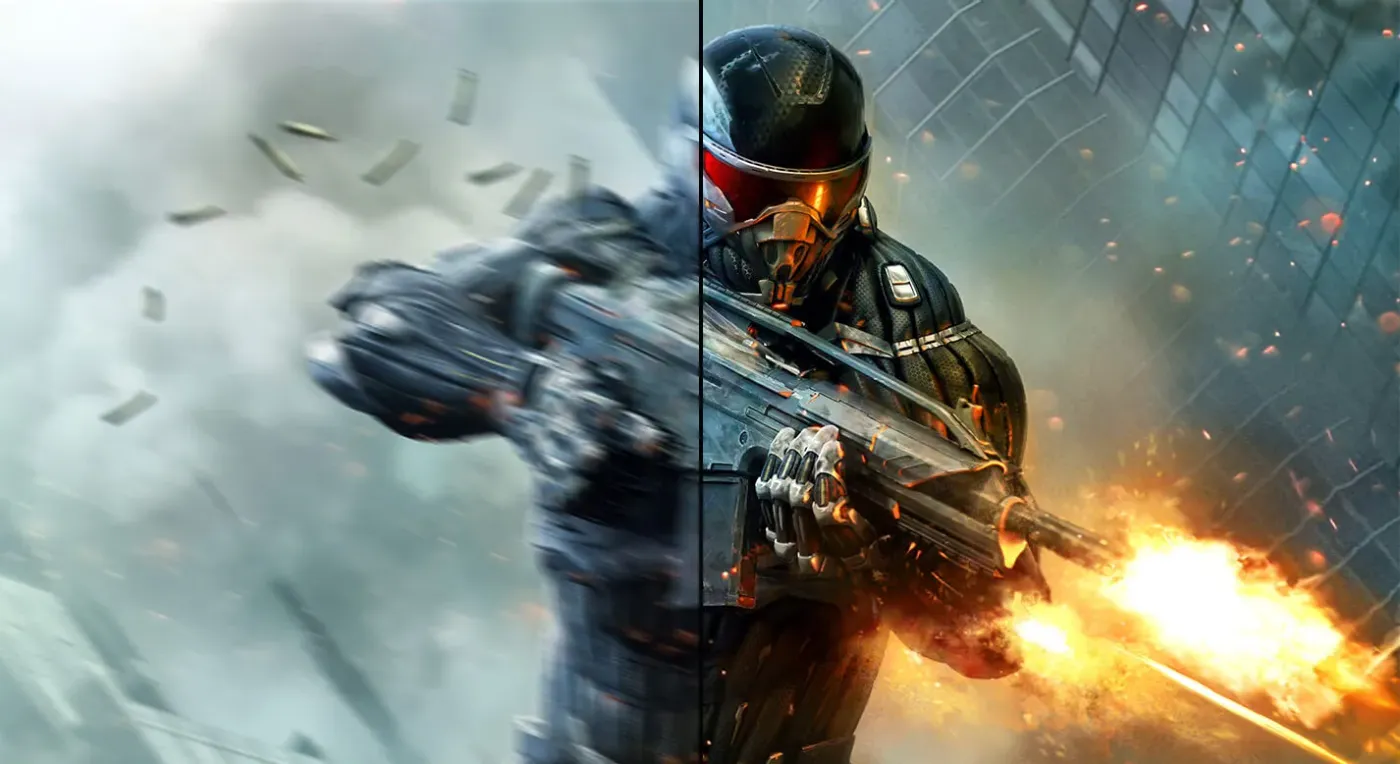 In-game soldier shooting with 60Hz display lagging on left side versus VG27AQM5A monitor's 300Hz smooth crisp display on right.